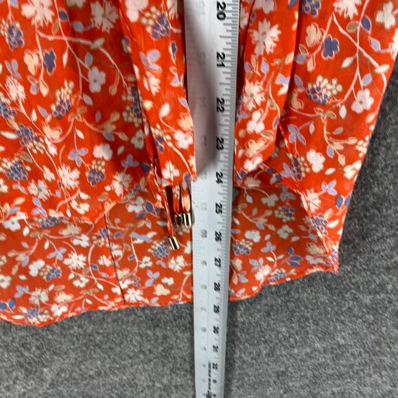 Veronica Beard Blouse Women 6 Red Floral Cold Shoulder Long Sleeve Silk Casual - Picture 7 of 8